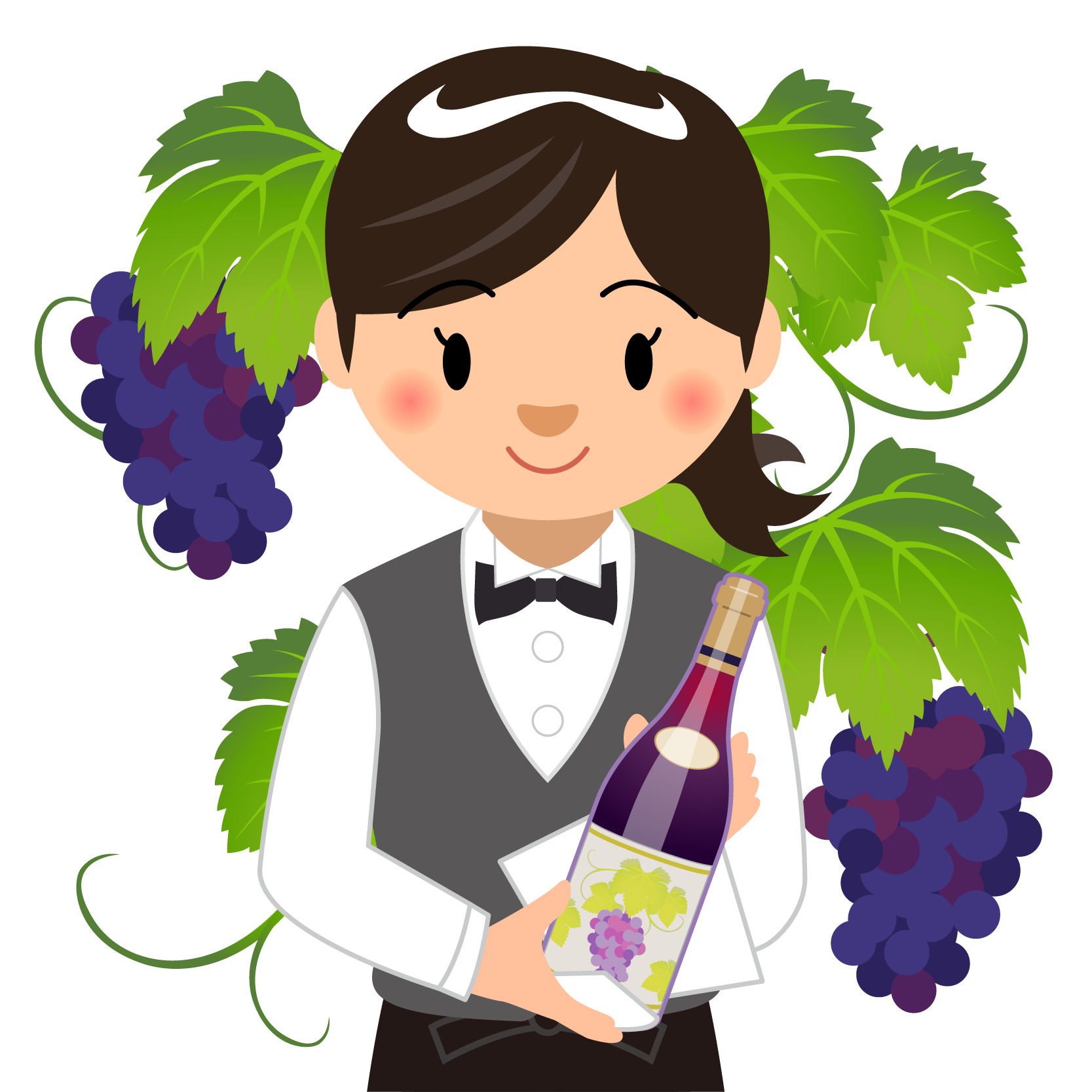 商用フリーイラスト無料 11月 ボジョレーヌーボー Beaujolais Nouveau ワイン 女性ソムリエ01バストアップ ぶどう 商用ok フリー素材集 ナイスなイラスト