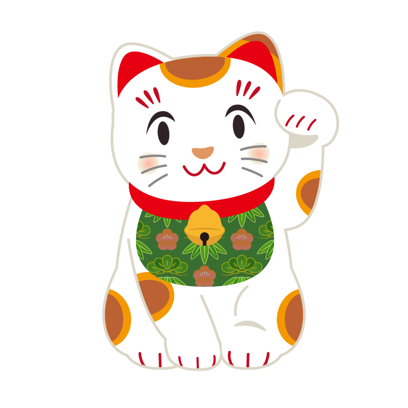 商用フリー・無料イラスト_招き猫_白_左手上げ02