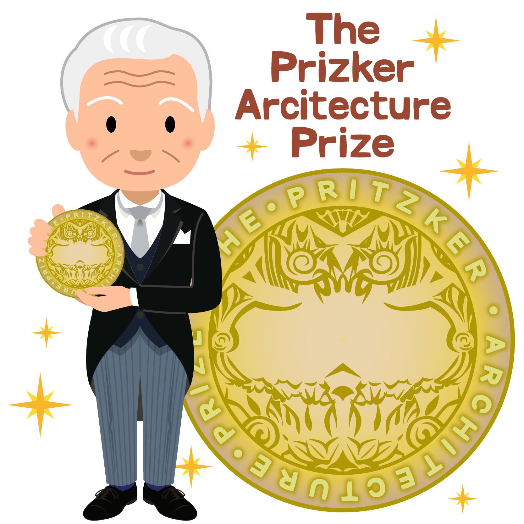 商用フリー無料イラスト_プリツカー賞_表彰_燕尾服_男性E_The Pritzker Architecture Prize_026