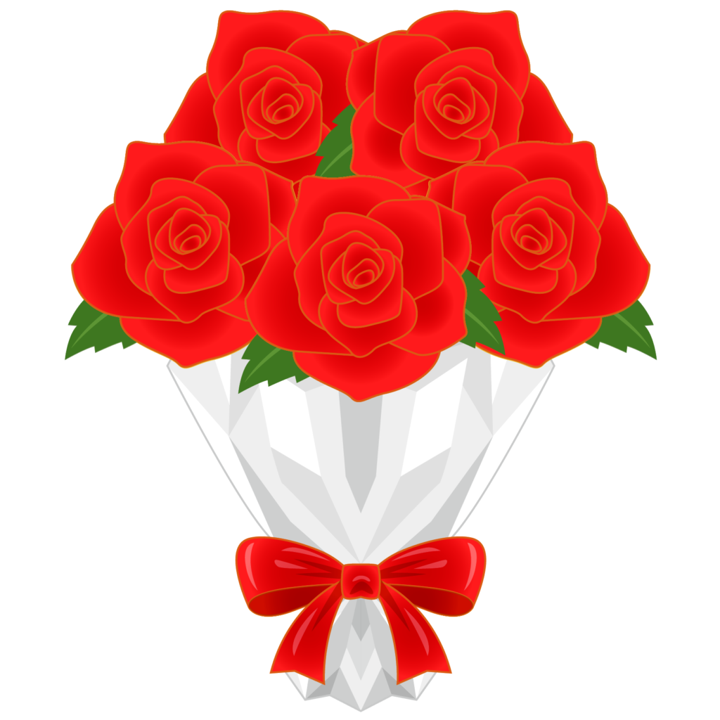 商用フリー・無料イラスト_赤色のバラの花束_rose10