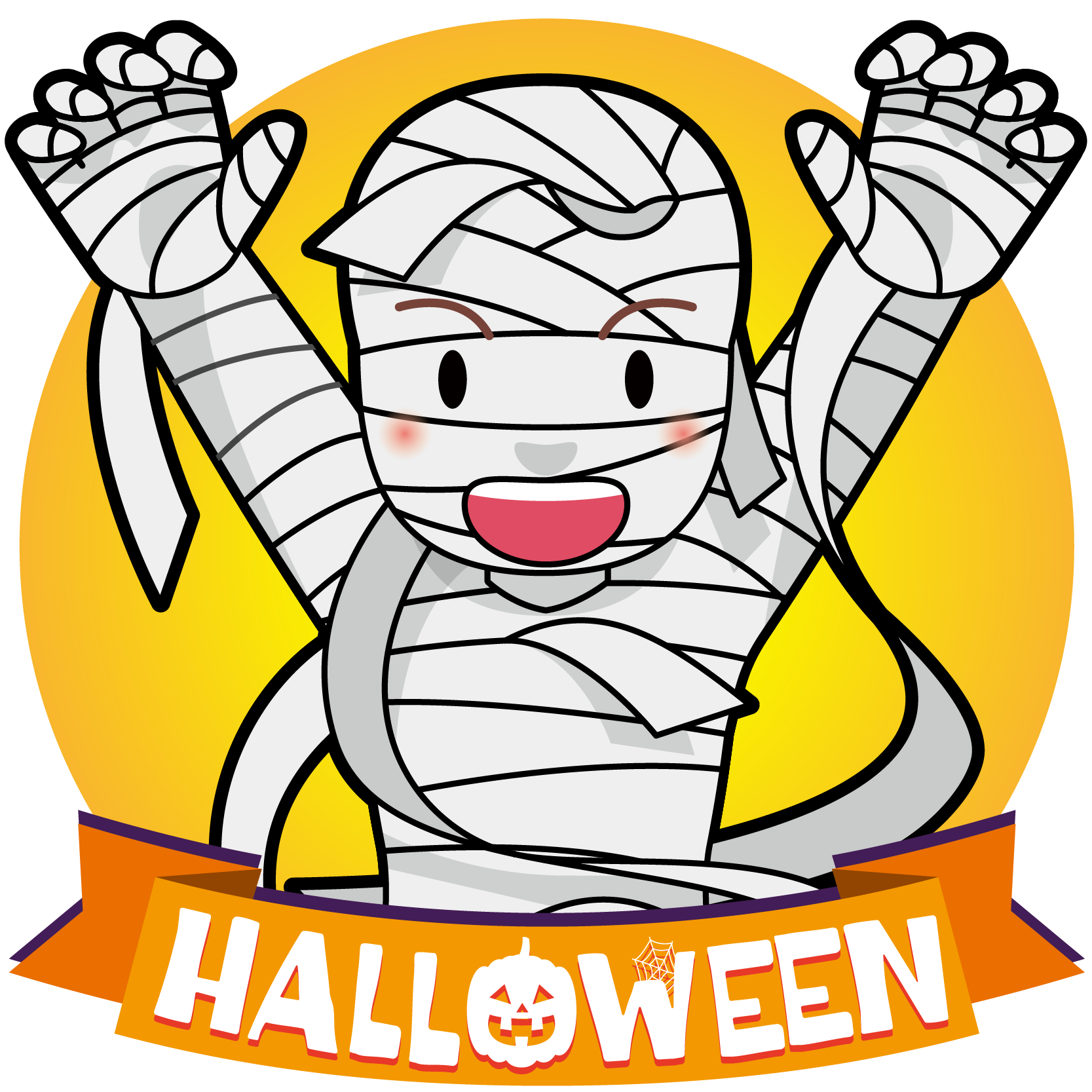 商用フリーイラスト 無料 10月 ハロウィン ミイラ男コスプレ Mummy Man オーナメントオレンジ Halloween96 商用ok フリー素材集 ナイスなイラスト