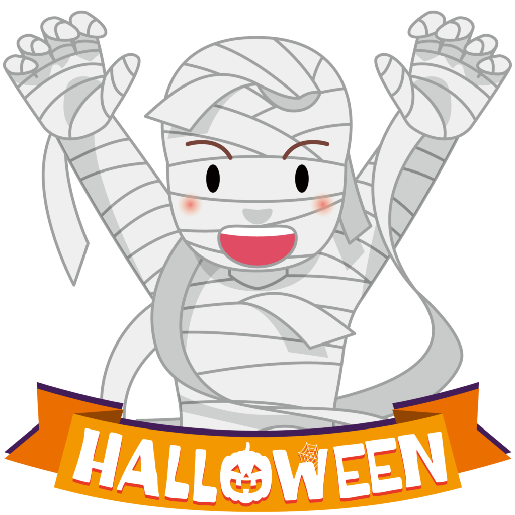 商用フリーイラスト 無料 10月 ハロウィン ミイラ男コスプレ Mummy Man オーナメントオレンジ Halloween099 商用ok フリー 素材集 ナイスなイラスト