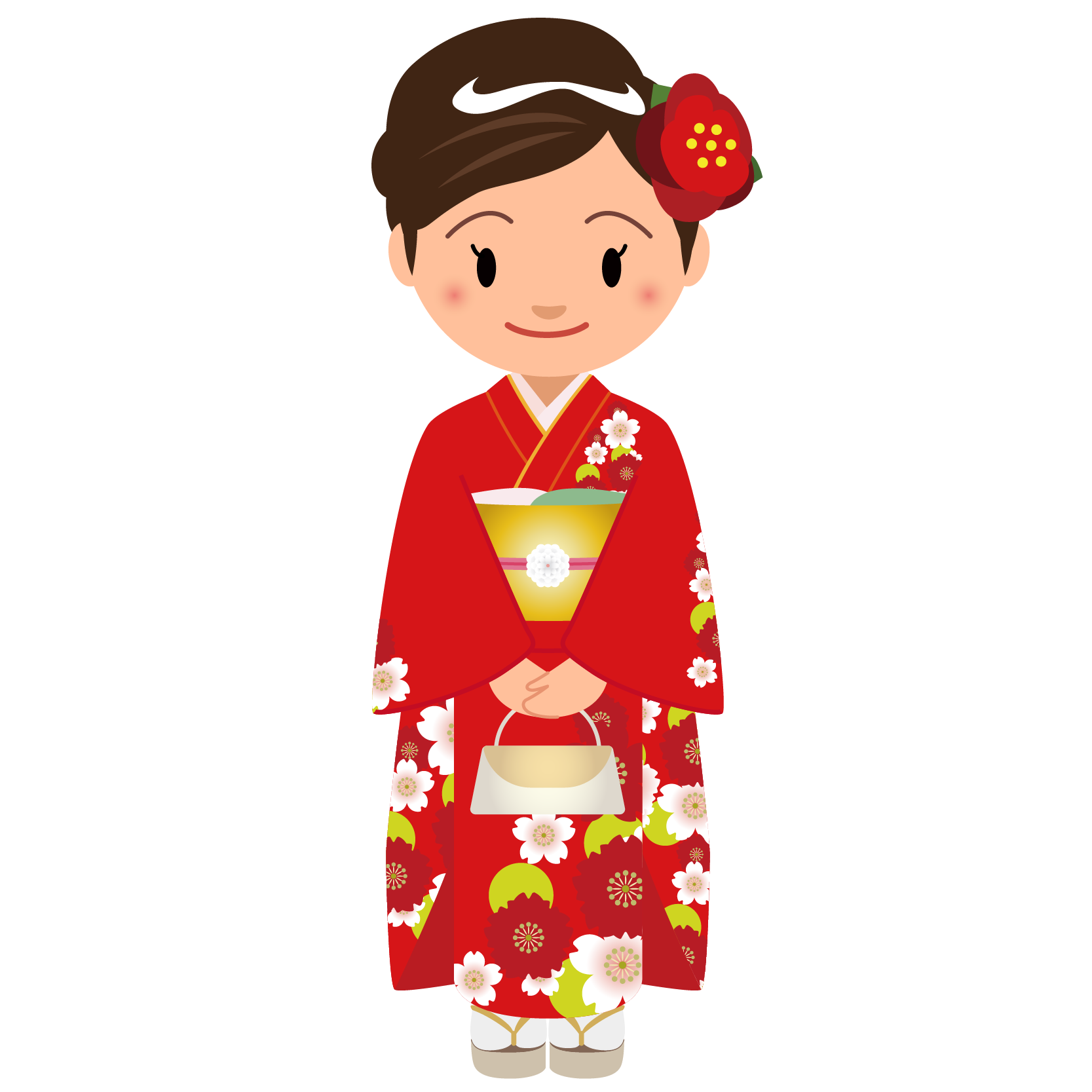 商用フリー 無料イラスト 赤い着物を着た女性 Kimono001 商用ok フリー素材集 ナイスなイラスト