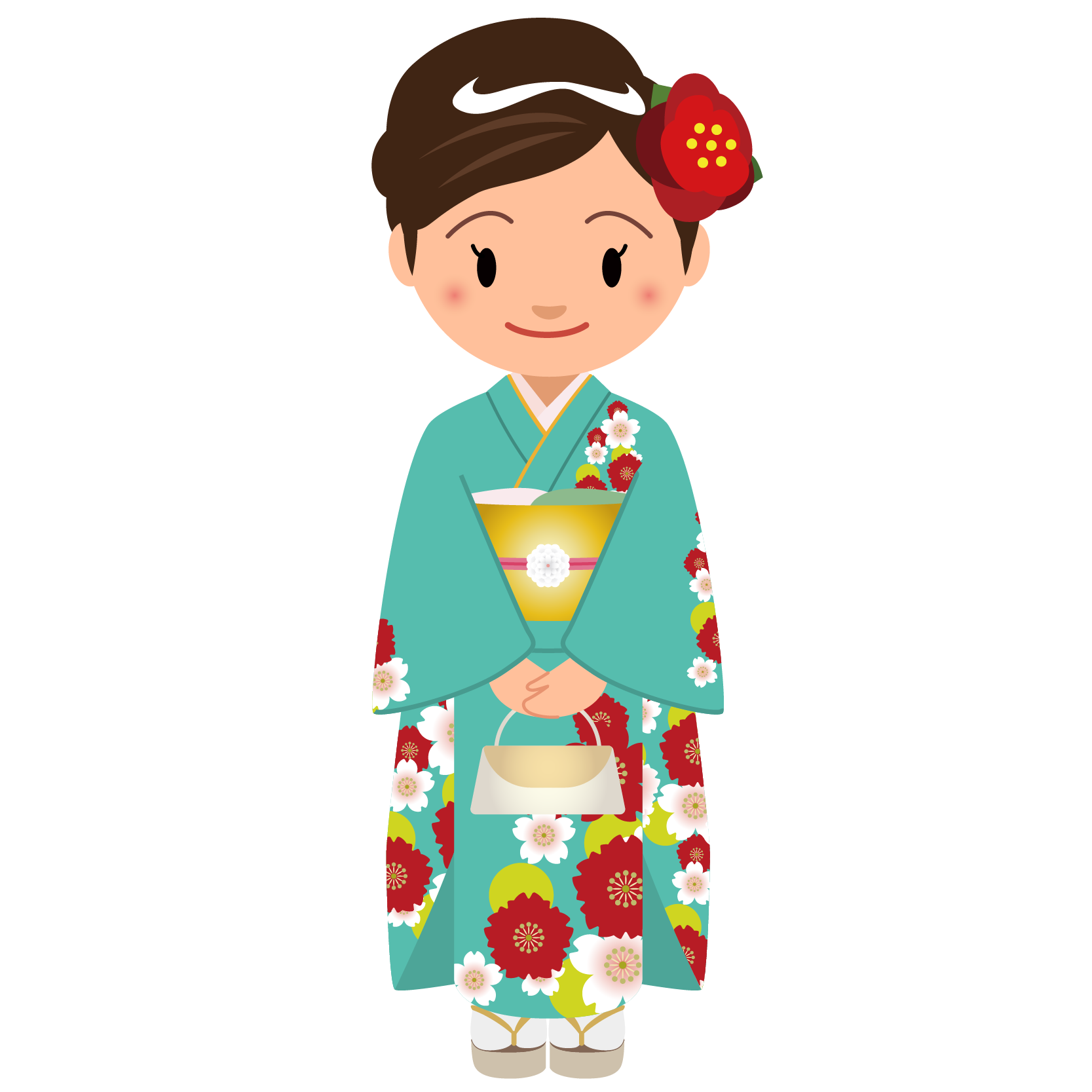商用フリー 無料イラスト 緑の着物を着た女性 Kimono002 商用ok フリー素材集 ナイスなイラスト