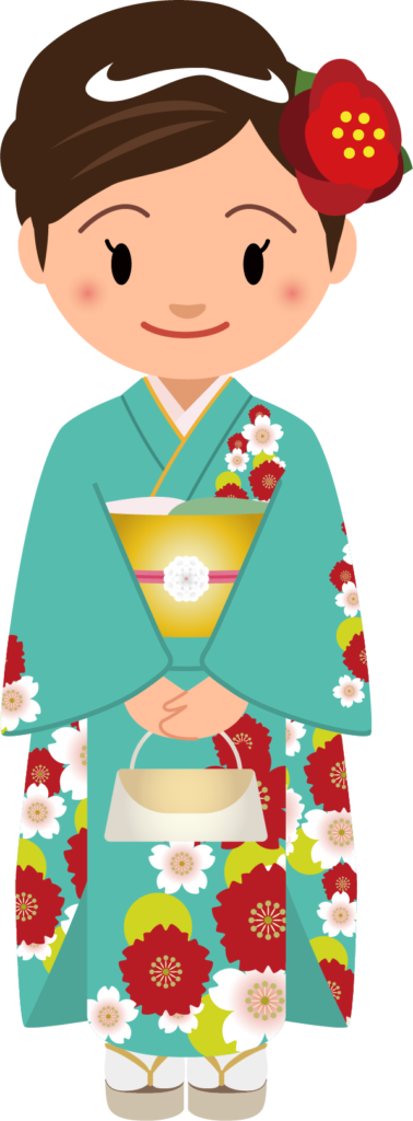 商用フリー・無料イラスト_緑の着物を着た女性_kimono002