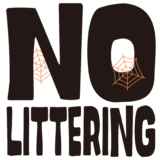 商用フリーイラスト_無料_10月_ハロウィン_がいこつ_halloween＿NO LITTERING_ポイ捨て禁止ロゴ_黒