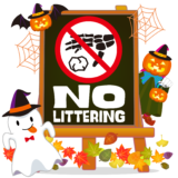 商用フリーイラスト_無料_10月_ハロウィン_おばけ_かぼちゃ_halloween＿フレーム_イーゼル_黒板_NO LITTERING_ポイ捨て禁止