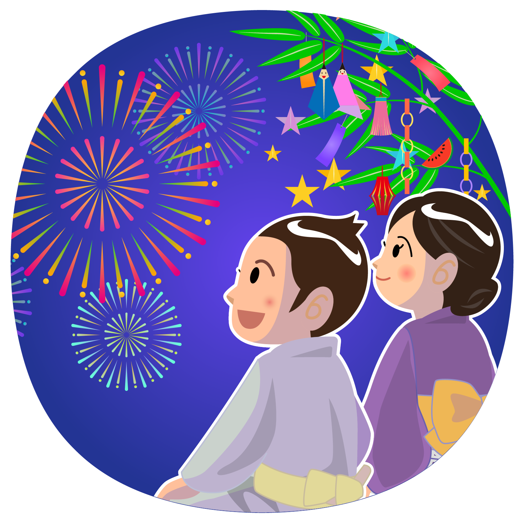 商用フリー・無料イラスト_七夕花火_浴衣姿の男 …