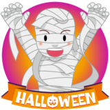 商用フリーイラスト_無料_10月_ハロウィン_ミイラ男コスプレ_Mummy man_オーナメント赤_halloween97