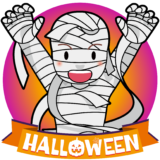 商用フリーイラスト_無料_10月_ハロウィン_ミイラ男コスプレ_Mummy man_オーナメント赤_halloween98