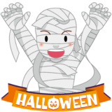 商用フリーイラスト_無料_10月_ハロウィン_ミイラ男コスプレ_Mummy man_オーナメントオレンジ_halloween099