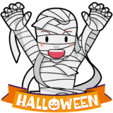 商用フリーイラスト_無料_10月_ハロウィン_ミイラ男コスプレ_Mummy man_オーナメントオレンジ_halloween100