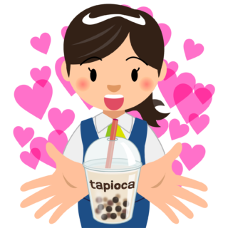 商用フリー・無料イラスト_タピオカドリンクを持つ笑顔で嬉しそうな女性_tapioca024