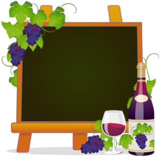 商用フリー無料イラスト_ワイン＆イーゼルキャンバス黒板フレーム_WineFrame021