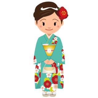商用フリー・無料イラスト_緑の着物を着た女性_kimono002-2