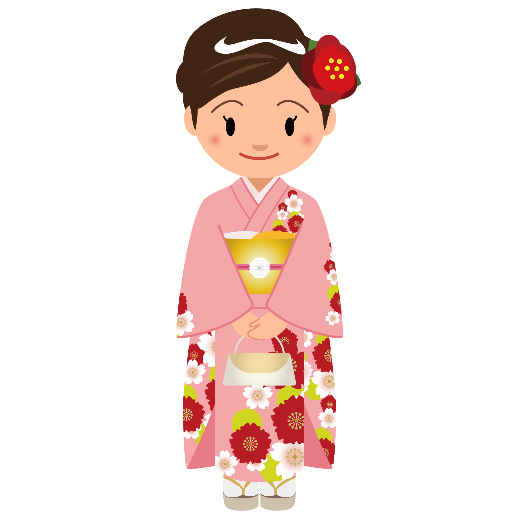 商用フリー 無料イラスト ピンクの着物を着た女性 Kimono003 商用ok フリー素材集 ナイスなイラスト