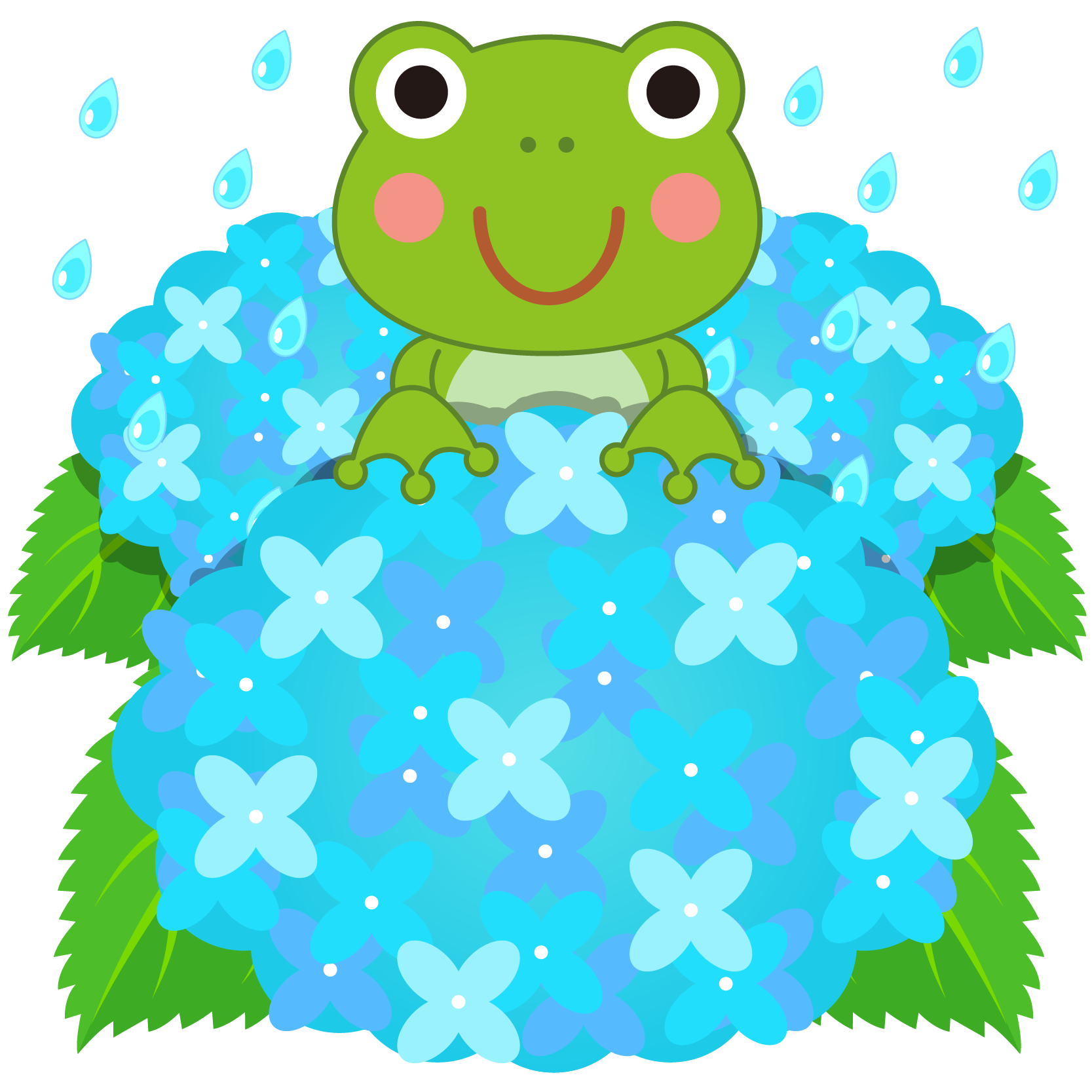 商用フリー 無料イラスト 青い紫陽花 あじさい に乗るかえるのイラスト Frog008 商用ok フリー素材集 ナイスなイラスト