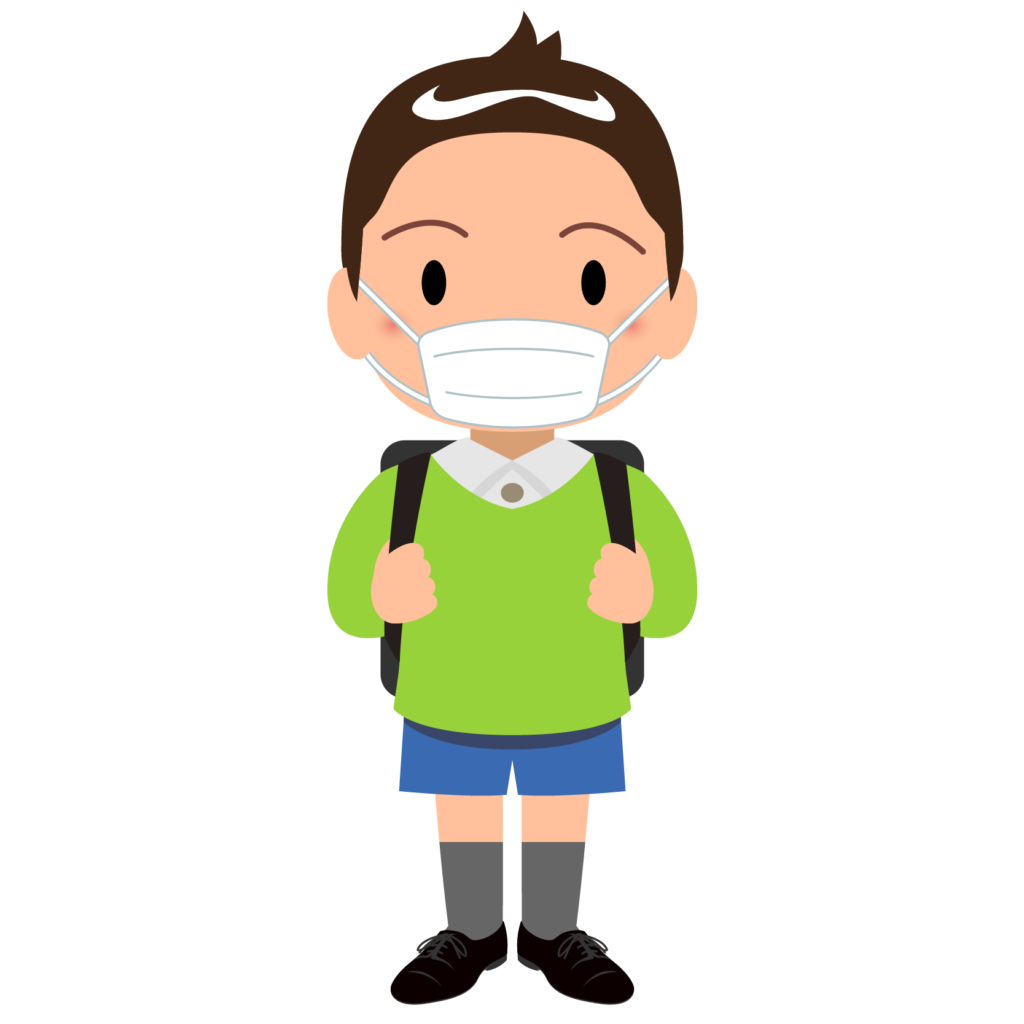 商用フリー・無料イラスト_マスクをしている小学生の男の子_sick020