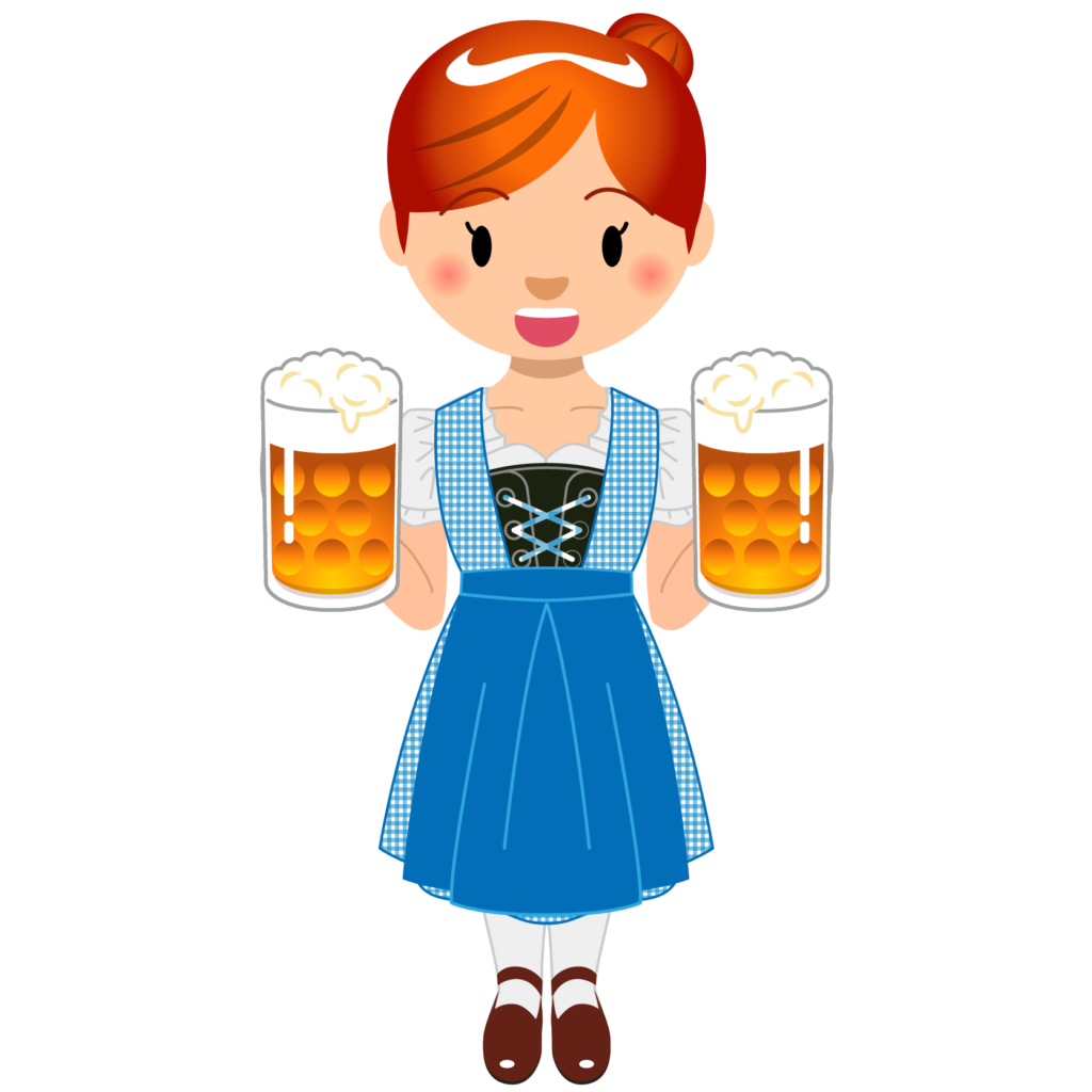 商用フリーイラスト_無料_10月_オクトーバーフェスト＿ビールを持つ女性_Oktoberfest_0121