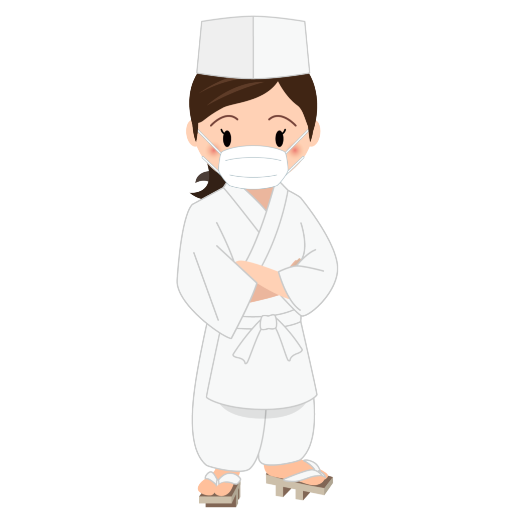 商用フリー・無料イラスト_マスクをした若い女性料理人（調理師）のイラスト_Japanese cook011