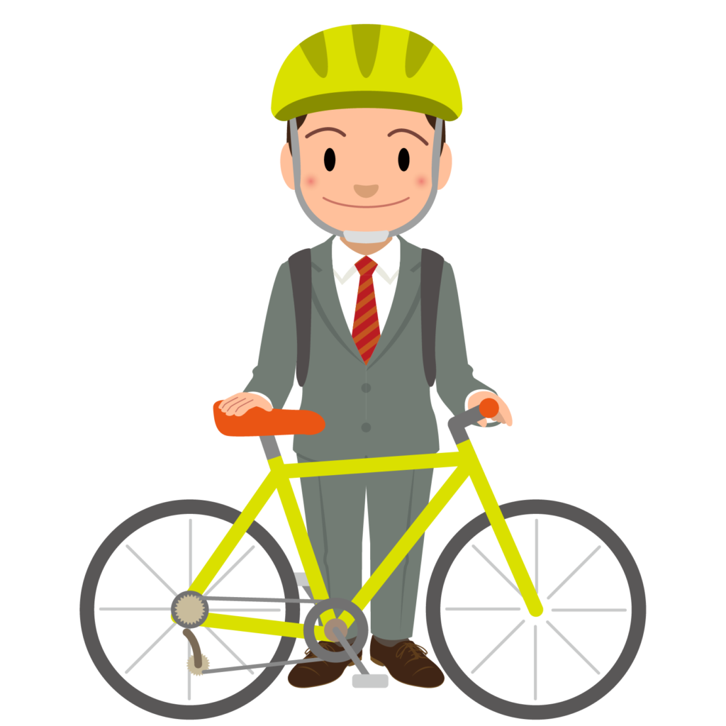 商用フリー・無料イラスト_自転車用ヘルメットをかぶったスーツ姿の男性のイラスト