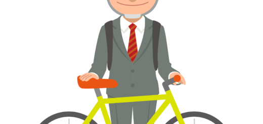 商用フリー・無料イラスト_自転車用ヘルメットをかぶったスーツ姿の男性のイラスト