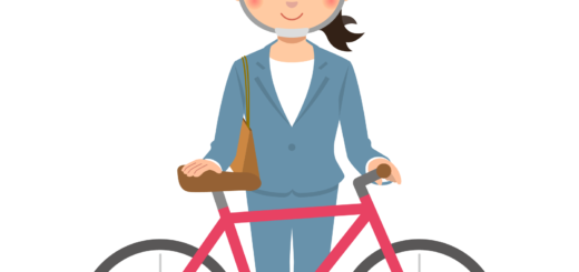 商用フリー・無料イラスト_自転車用ヘルメットをかぶったスーツ姿の女性のイラスト