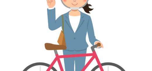 商用フリー・無料イラスト_自転車用ヘルメットをかぶったスーツ姿の女性のイラスト
