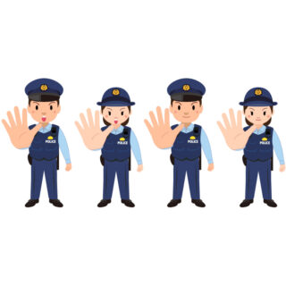 商用フリー・無料イラスト_ストップと手を広げる警察官のイラスト_police037