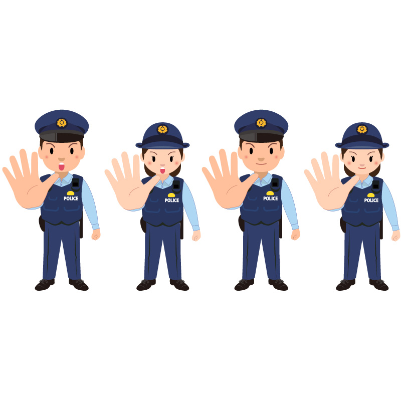 商用フリー・無料イラスト_ストップと手を広げる警察官のイラスト_police037