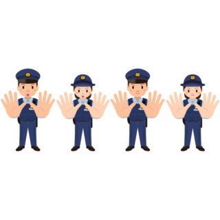 商用フリー・無料イラスト_ストップと両手を広げる警察官のイラスト_police042