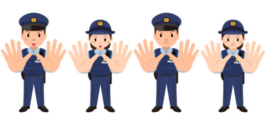 商用フリー・無料イラスト_ストップと両手を広げる警察官のイラスト_police042