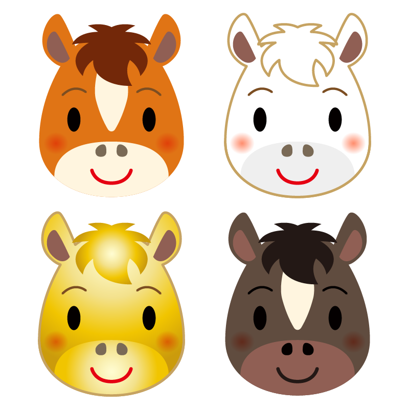 商用フリー・無料イラスト_馬の顔のイラスト（干支・午年・馬・うまどし）