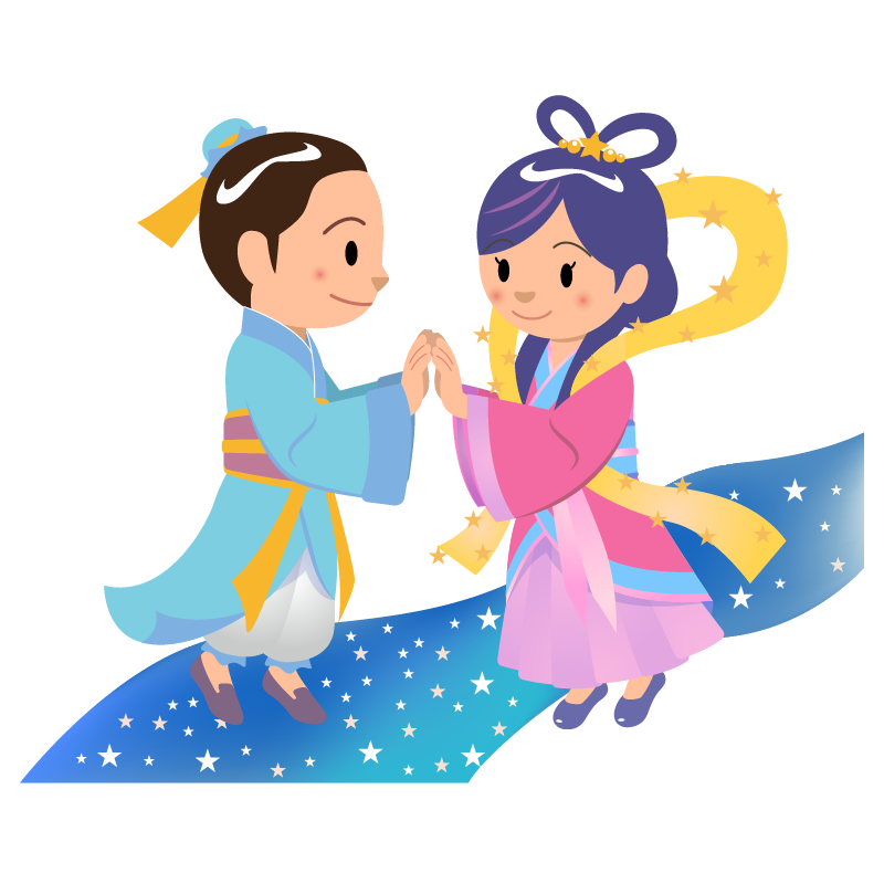 【商用フリー・無料イラスト】七夕の織姫と彦星が天の川で再会するかわいいイラスト_tanabata064