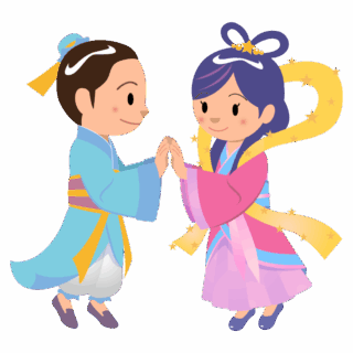【商用フリー・無料イラスト】七夕の織姫と彦星が天の川で再会するかわいいイラスト_tanabata066