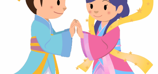 【商用フリー・無料イラスト】七夕の織姫と彦星が天の川で再会するかわいいイラスト_tanabata066