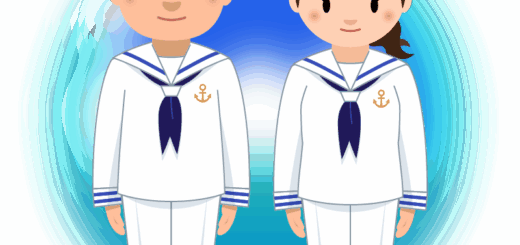 【商用フリー・無料イラスト】水兵服（セーラー服）を着たかわいい男女の水兵さんのイラスト