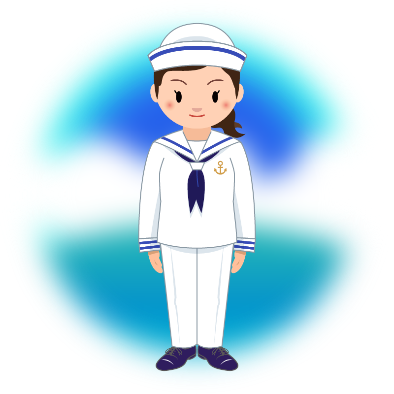 【商用フリー・無料イラスト】水兵服(セーラー服)を着たかわいい男女の水兵さんのイラスト