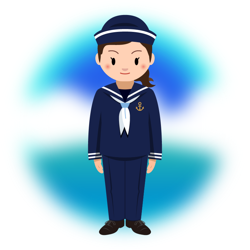【商用フリー・無料イラスト】水兵服（セーラー服）を着たかわいい男女の水兵さんのイラスト